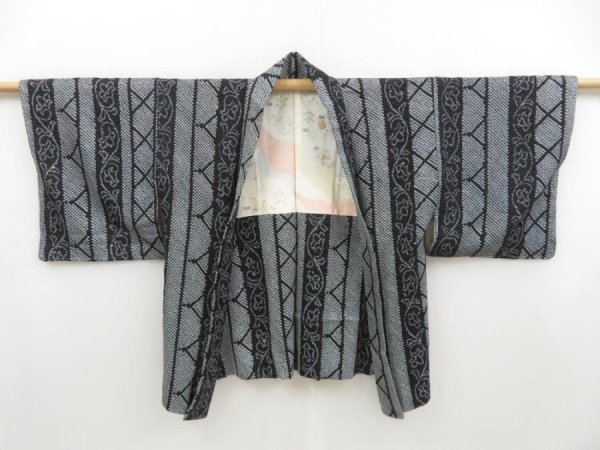 Photo4: 4530T09z520 Vintage Japanese Kimono Silk SHIBORI HAORI Flower Black (4)