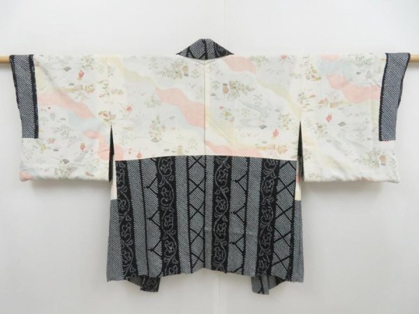 Photo5: 4530T09z520 Vintage Japanese Kimono Silk SHIBORI HAORI Flower Black (5)