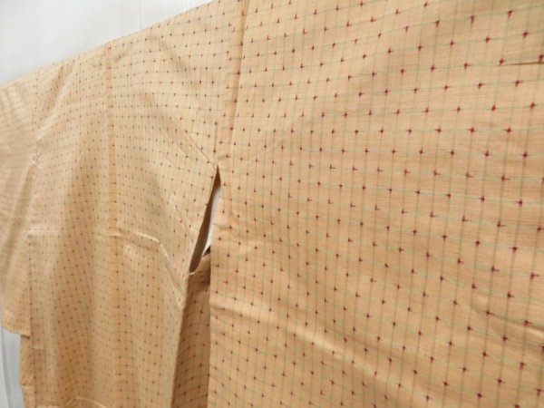 Photo2: 4530T10z690 Vintage Japanese Kimono Silk MEISEN KOMON Cream-Orange (2)
