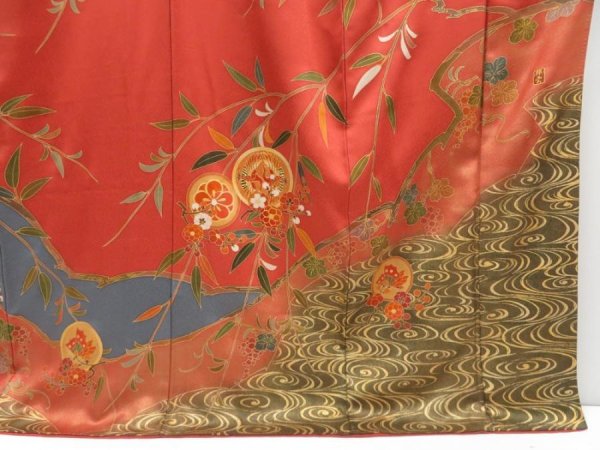 Photo7: 4530T11z1020  Japanese Kimono Silk TSUKESAGE Artist work Red-Brown (7)
