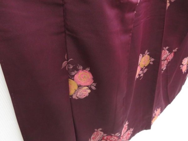 Photo3: 4530T12z740 Vintage Japanese Kimono Silk OMESHI Rose Dark grape (3)
