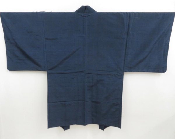 Photo4: 4601T09z560 Vintage Japanese Kimono Silk Men's HAORI  Navy (4)