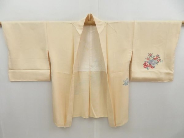 Photo5: 4603T03z540 Vintage Japanese Kimono Silk HAORI Flowers Light cream (5)