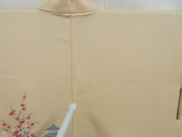 Photo7: 4603T03z540 Vintage Japanese Kimono Silk HAORI Flowers Light cream (7)