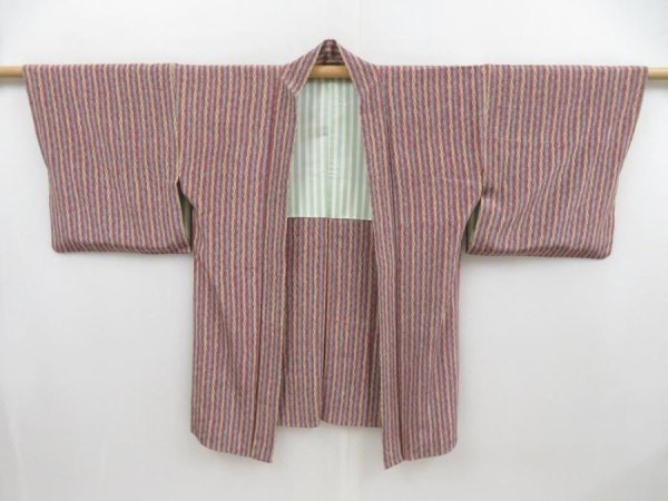 Photo5: 4603T07z720 Vintage Japanese Kimono Silk HAORI  Wine red (5)
