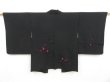Photo1: 4603T12z580 Vintage Japanese Kimono Silk HAORI Embro Flowers Black (1)