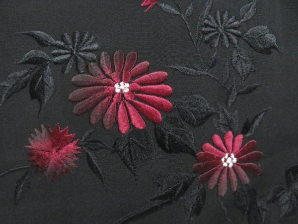 Photo4: 4603T12z580 Vintage Japanese Kimono Silk HAORI Embro Flowers Black (4)