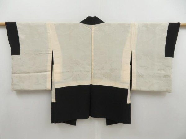 Photo7: 4603T12z580 Vintage Japanese Kimono Silk HAORI Embro Flowers Black (7)