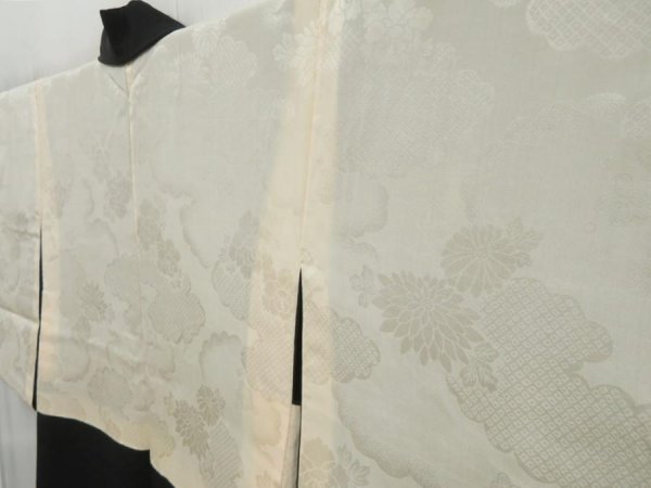 Photo8: 4603T12z580 Vintage Japanese Kimono Silk HAORI Embro Flowers Black (8)