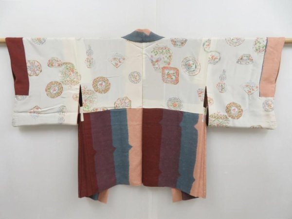 Photo6: 4603T13z560 Vintage Japanese Kimono Silk HAORI  Brown Dark purple-gray (6)