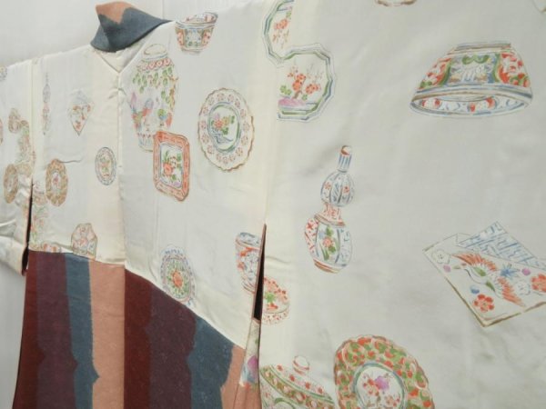 Photo8: 4603T13z560 Vintage Japanese Kimono Silk HAORI  Brown Dark purple-gray (8)