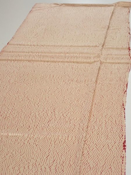 Photo3: 2T03z80  Japanese Kimono Silk  FABRIC Shibori Light cream 65.4x15.4 (3)