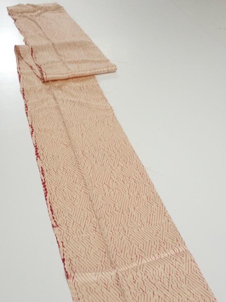 Photo3: 2T09z50  Japanese Kimono Silk  FABRIC Shibori Light cream 78.7x7.5 (3)