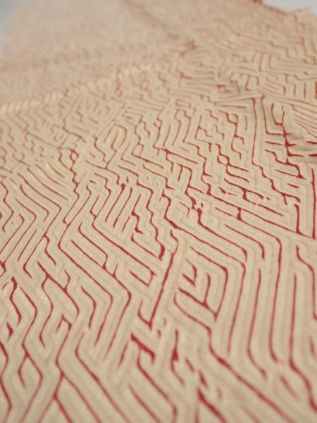 Photo4: 2T10z30  Japanese Kimono Silk  FABRIC Shibori Light cream 36.2x7.5 (4)