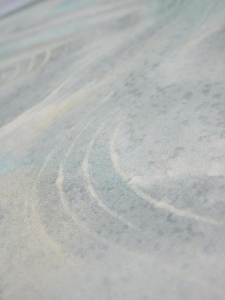 Photo4: 2T01z60  Japanese Kimono Silk  FABRIC Stream Light blue-gray 41.7x14.4 (4)