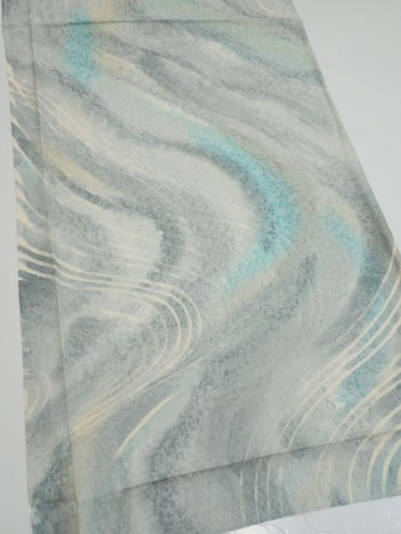 Photo2: 2T02z60  Japanese Kimono Silk  FABRIC Stream Light blue-gray 41.7x14.6 (2)