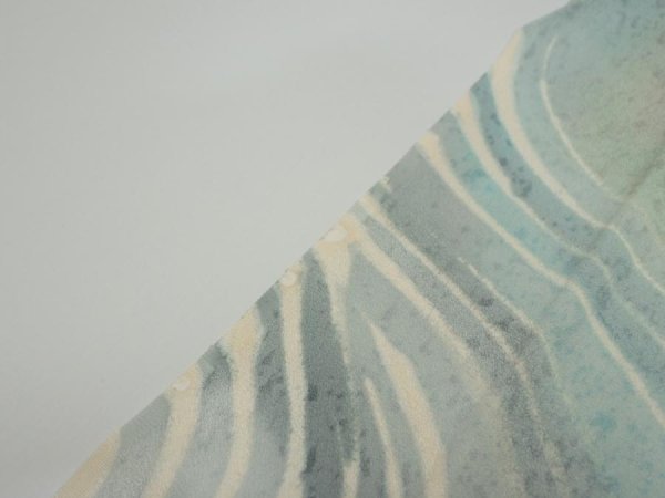 Photo6: 2T05z90  Japanese Kimono Silk  FABRIC Stream Light blue-gray 64.6x14.6 (6)