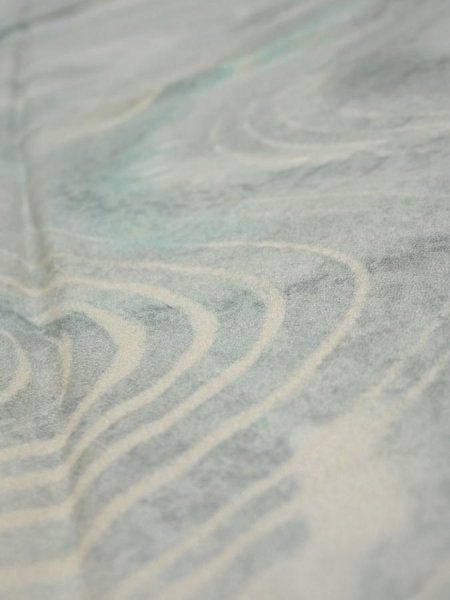 Photo4: 2T06z90  Japanese Kimono Silk  FABRIC Stream Light blue-gray 65.4x14.6 (4)