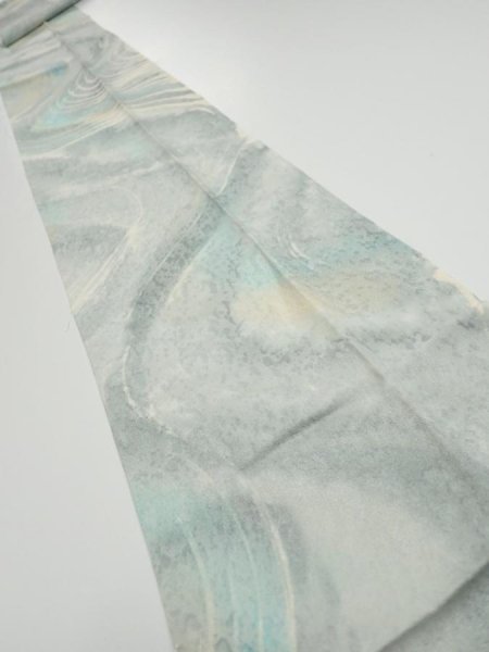 Photo1: 2T09z60  Japanese Kimono Silk  FABRIC Stream Light blue-gray 78.7x7.3 (1)