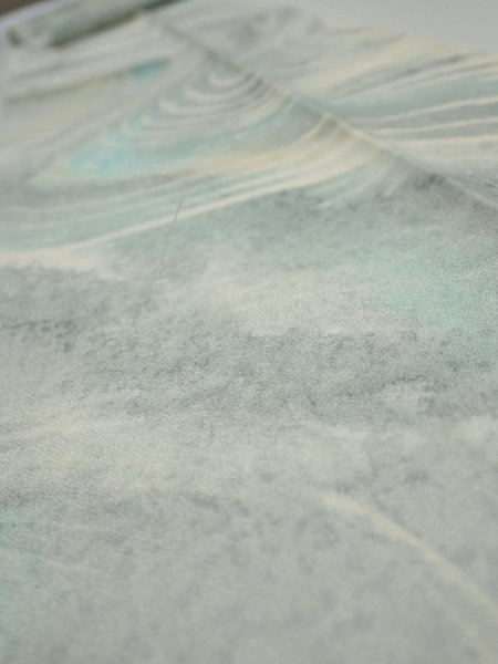 Photo4: 2T09z60  Japanese Kimono Silk  FABRIC Stream Light blue-gray 78.7x7.3 (4)