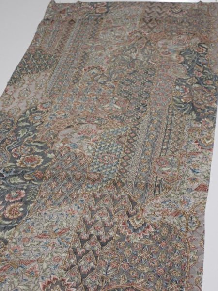 Photo3: 2U01z60  Japanese Kimono Crepe Silk  FABRIC Flowers Gray 42.5x14.8 (3)
