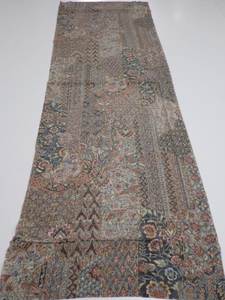 Photo5: 2U02z60  Japanese Kimono Crepe Silk  FABRIC Flowers Gray 41.7x14.8 (5)