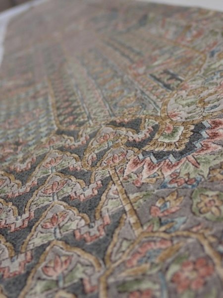 Photo4: 2U07z50  Japanese Kimono Crepe Silk  FABRIC Flowers Gray 61.4x7.5 (4)