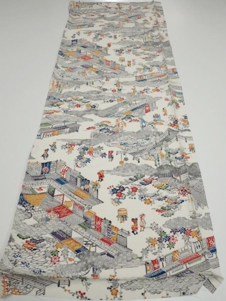 Photo5: 2S01z60  Japanese Kimono Silk  FABRIC Edo era Off-white 40.2x14.6 (5)
