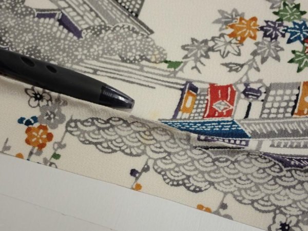 Photo6: 2S01z60  Japanese Kimono Silk  FABRIC Edo era Off-white 40.2x14.6 (6)