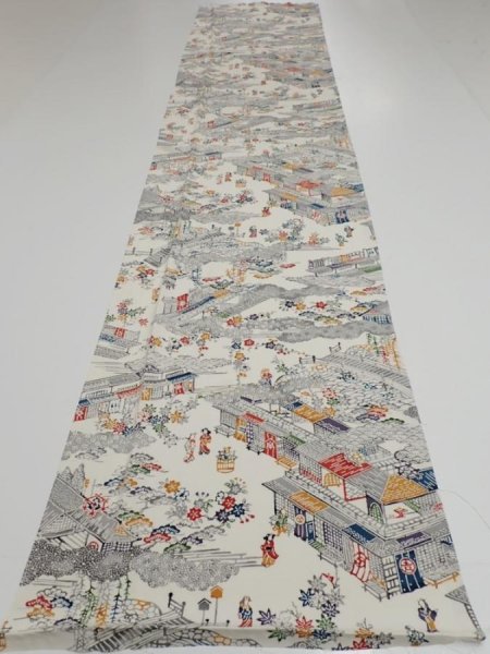 Photo5: 2S05z90  Japanese Kimono Silk  FABRIC Edo era Off-white 63.8x14.6 (5)