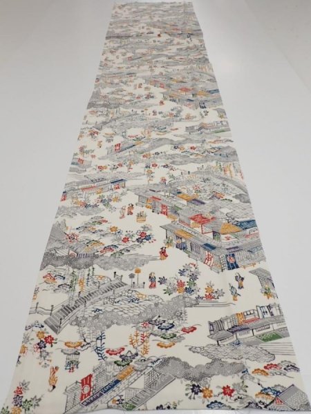 Photo5: 2S06z90  Japanese Kimono Silk  FABRIC Edo era Off-white 63.8x14.6 (5)