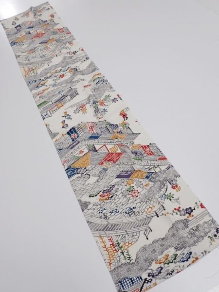 Photo5: 2S10z30  Japanese Kimono Silk  FABRIC Edo era Off-white 34.6x7.3 (5)