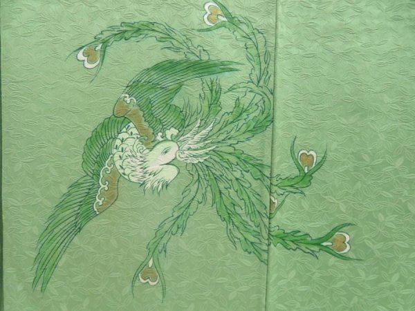Photo8: 4604T13z860 Vintage Japanese Kimono Silk IROTOMESODE Phoenix Light green (8)