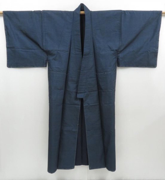 Photo5: 4607T11z750 Vintage Japanese Kimono Silk Men's Oshima Tsumugi  Dark navy (5)