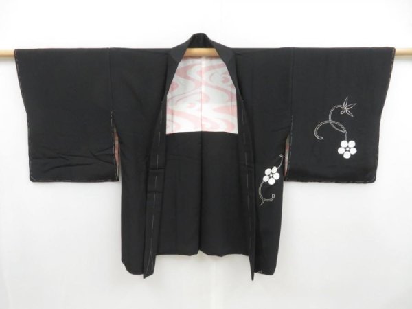 Photo6: 4608T05z590 Vintage Japanese Kimono Silk HAORI Plum blossom Black (6)