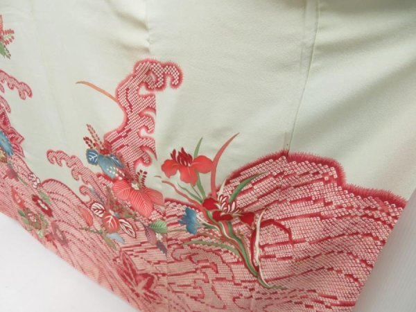Photo4: 4608T12z960 Vintage Japanese Kimono Silk FURISODE Chrysanthemum Celadon (4)