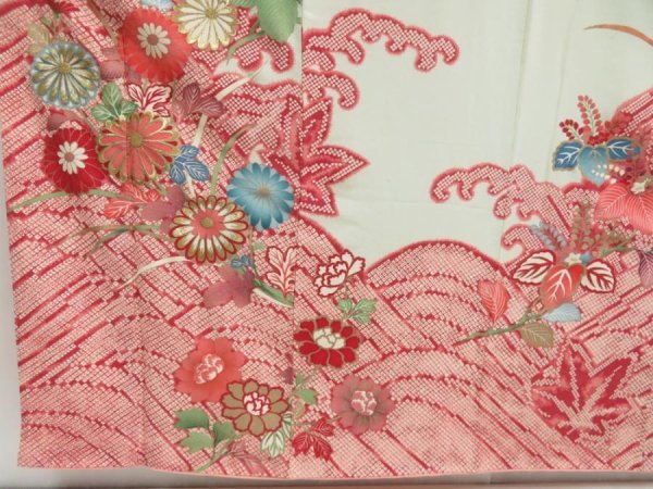 Photo6: 4608T12z960 Vintage Japanese Kimono Silk FURISODE Chrysanthemum Celadon (6)