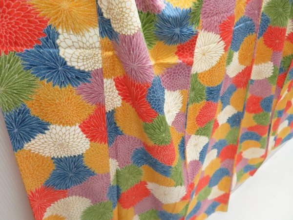 Photo3: 4609T07z890 Vintage Japanese Kimono Silk KOMON Chrysanthemum (3)