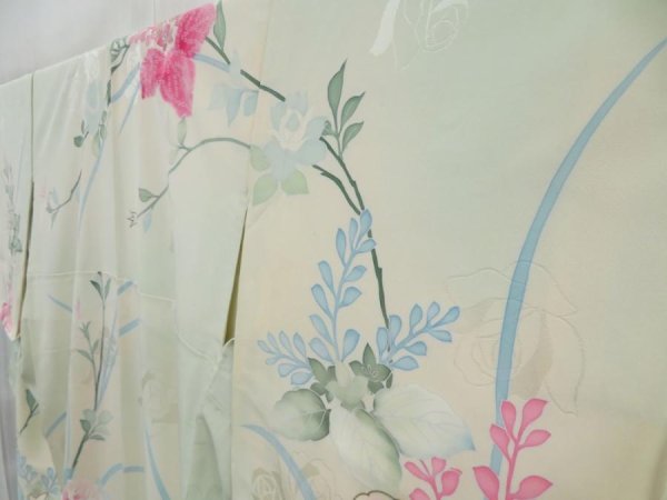 Photo2: 4609T12z840 Vintage Japanese Kimono Silk TSUKESAGE Paulownia Light blue (2)
