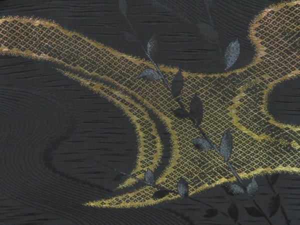 Photo5: 4609T01z610 Vintage Japanese Kimono Silk HAORI Leaf Black (5)