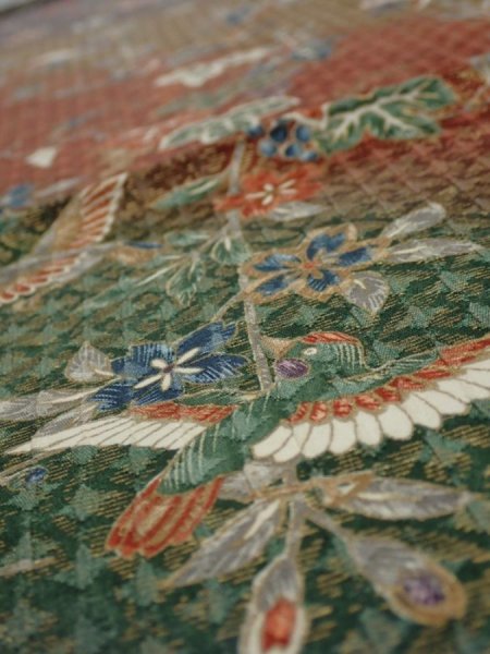 Photo4: 2A01z60  Japanese Kimono Silk  FABRIC Birds Navy-Purple 40.9x14.8 (4)