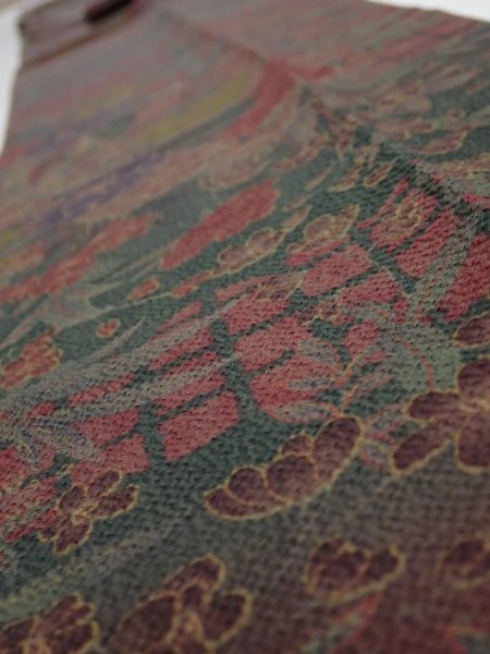 Photo4: 2A09z80  Japanese Kimono Crepe Silk  FABRIC Flowers Dark red 91.3x7.1 (4)