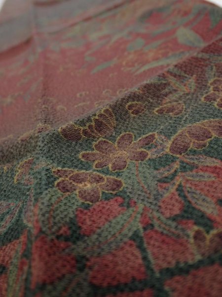 Photo4: 2A10z30  Japanese Kimono Crepe Silk  FABRIC Flowers Dark red 36.2x7.1 (4)