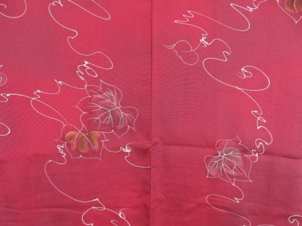Photo3: 4611T05z550 Vintage Japanese Kimono Silk HAORI Leaf Wine red (3)