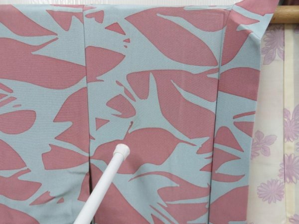 Photo6: 4618T02z540 Vintage Japanese Kimono Silk HAORI Flying crane Dull light blue (6)