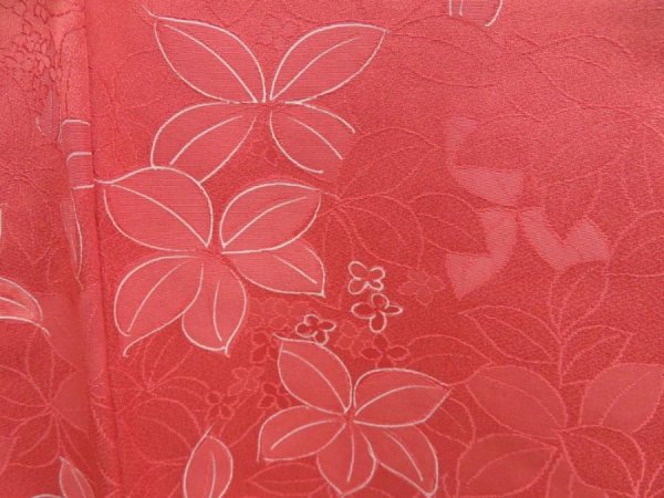 Photo4: 4618T06z560 Vintage Japanese Kimono Silk HAORI Leaf Coral pink (4)