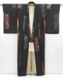 Photo8: 4618T13z690 Antique Japanese Kimono Silk KOMON Flowers Black (8)