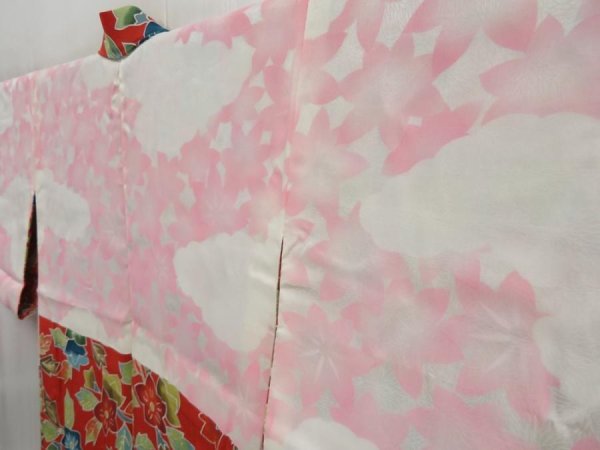 Photo8: 4621T10z630 Vintage Japanese Kimono Silk HAORI Flower Orange-Red (8)