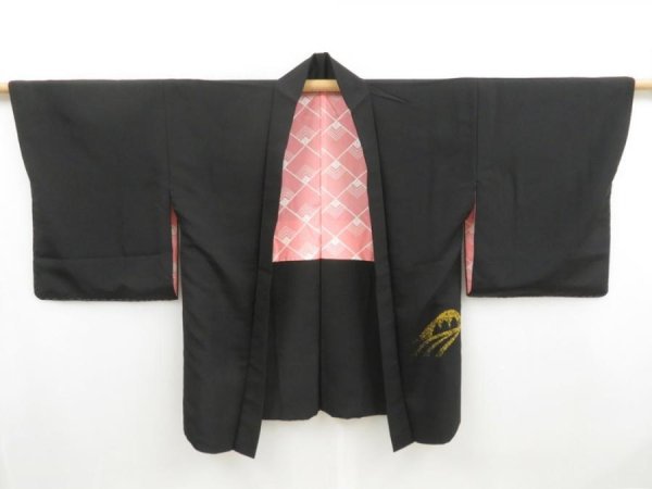 Photo5: 4621T11z480 Vintage Japanese Kimono Silk HAORI Trees Black (5)