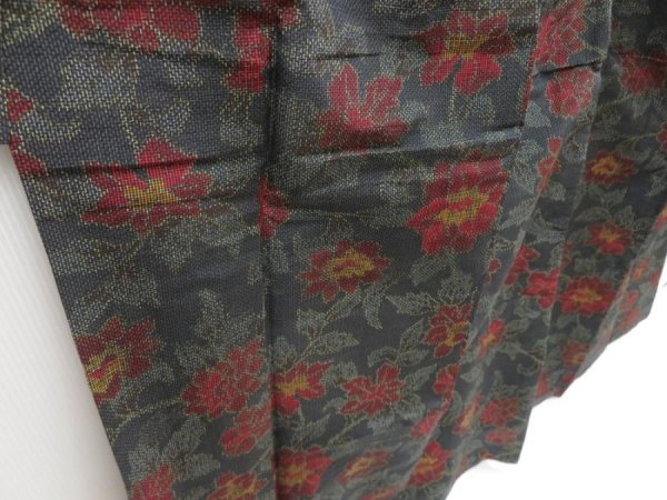 Photo3: 4621T13z790 Vintage Japanese Kimono Silk TSUMUGI Flower Dark gray (3)